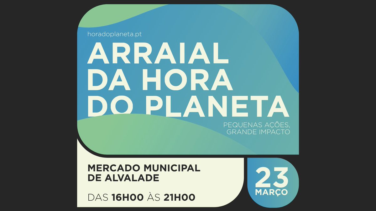 A Hora do Planeta está de volta em 2024 e este ano apresentamos o Arraial do Planeta! 🌍 No dia 23 de Março, entre as 16h e as 21h, no Mercado de Alvalade iremos ter muita animação e workshops… não vais querer perder! Sabe tudo em horadoplaneta.pt/arraial-pelo-p…