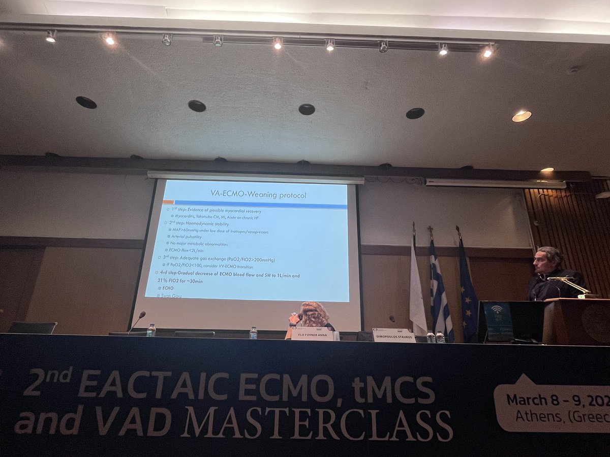 Stavros Dimopoulos at #EACTAICMasterclass #followthesteps on how to wean properly your patient on MCS