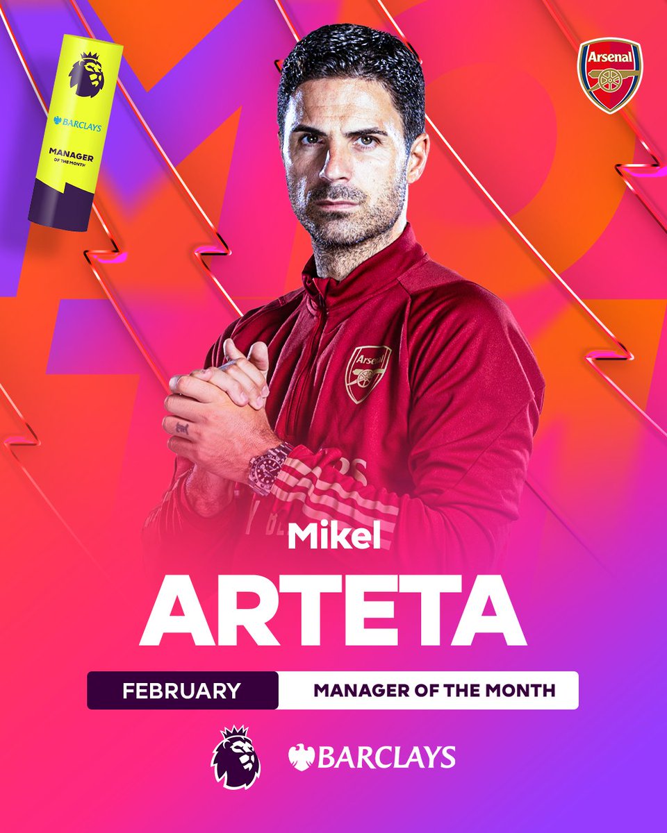 A perfect month in the Premier League for the Gunners 🔴 Mikel Arteta is your @BarclaysFooty Manager of the Month 🤝 #PLAwards | @Arsenal