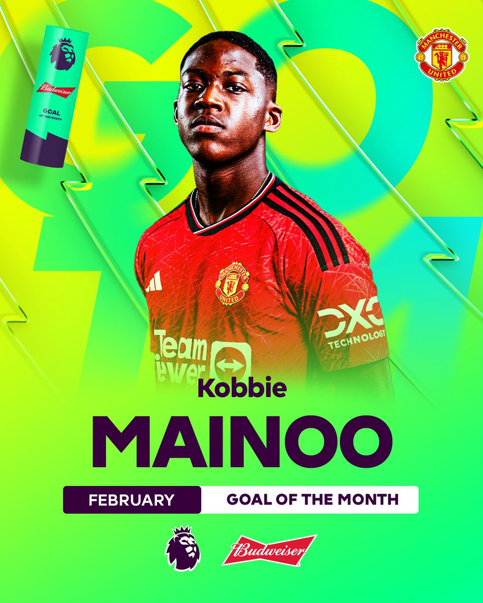 The run 🏃‍♂️ The finish 🎯 
All to win the match in the 97th minute ⏰

Kobbie Mainoo claims February's <a href="/budfootball/">Budweiser Football</a> Goal of the Month award! 

#PLAwards | <a href="/ManUtd/">Manchester United</a>