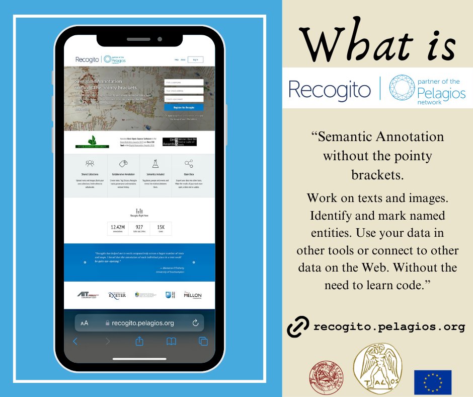 What is Recogito? • Part 1️⃣ —> @en • Link: recogito.pelagios.org • #AI #ArtificialIntelligence #DigitalHumanities #DH #Talos #TalosUoC #ComputerScience #Semantics #SemanticAnnotationoftexts #digitalization #NLP #standards #standardsforSSH #SSH #TALOSAI4SSH #UOC #crete