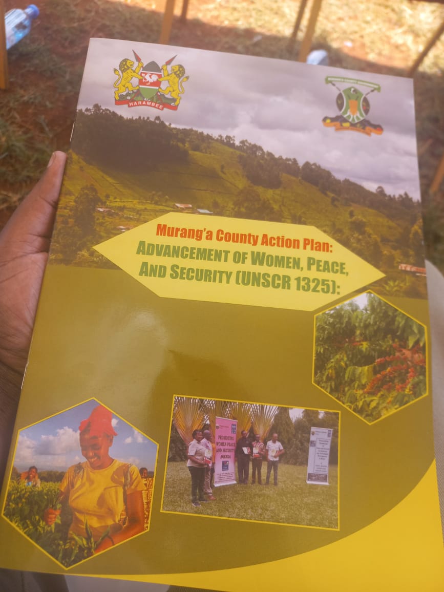 pfps_kenya's tweet photo. With support from @UNDPKenya and @SwedeninKE ,PfPS was honored to launch the Muranga County Action Plan on Women peace &amp; security.Implementation of the plan will be vital in addressing the raising cases of insecurity and VAWGs in the County.
#EndViolenceAgainstWomen  
#IWD2024 https://t.co/4HAmA3eE3V
