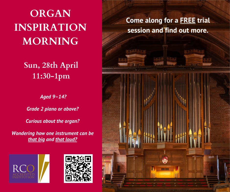 The perfect morning for organ-curious children aged 9-14, Grade 2 piano or above. Interested? Please email organevents@radley.org.uk or complete this Form: forms.office.com/e/uSybZ5Spwe @RCO_Updates @RSCMCentre @RadleyMusic