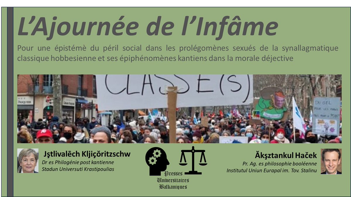 CarlosEdr2's tweet image. •#humour, #dérision, #déconstruction, #coalition, #destruction
•La Critique du vendredi :
•(une vraie(?) critique sur un produit culturel introuvable)

•« L’Ajournée de l’Infâme» ou "Pour une épistémè du péril social dans les prolégomènes sexués de la synallagmatique