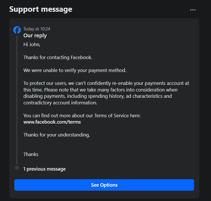 johnrobinsonai's tweet photo. @facebook Forget that, you just wrongly restricted my account. I am using my normal business debit card that works on every other site in the world. Please tell me how to get this resolved @facebook https://t.co/qaYkFhOfFT
