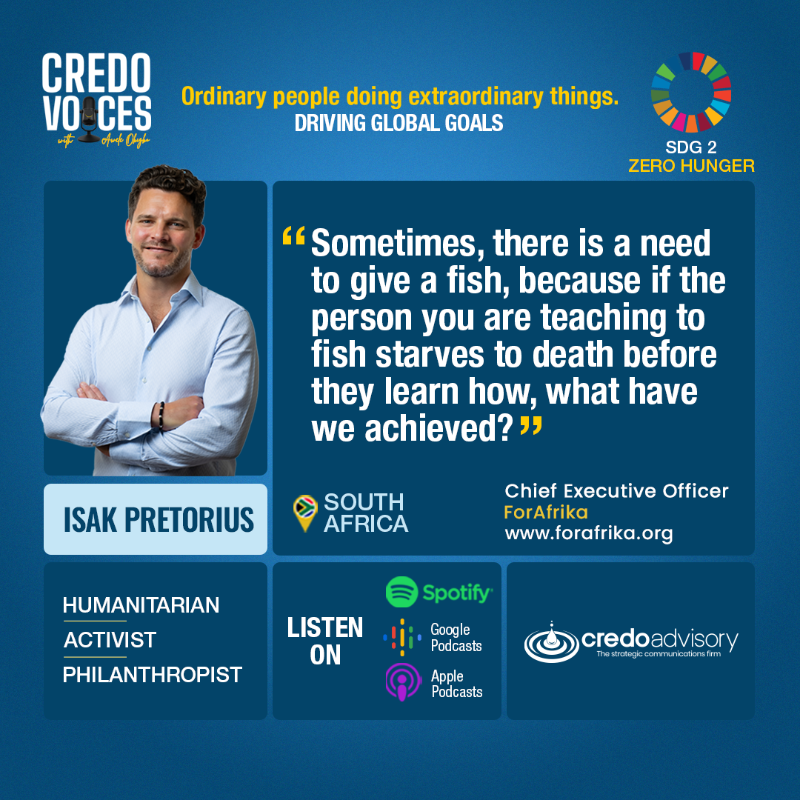credoadvisory's tweet photo. Isak Pretorius, CEO of @ForAfrika, emphasizes the pressing need to address immediate needs while concurrently establishing the foundations for sustainable economic growth in Africa.

#CredoVoices #SDGs #SDG2 #GoalKeepers #ChangeMakers #StoriesOfChange #HumansOfImpact