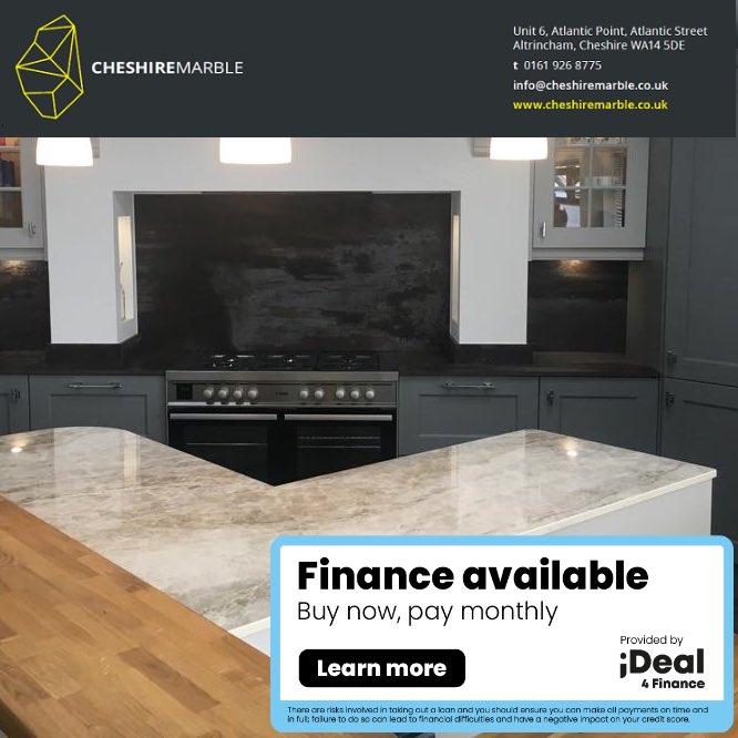At Cheshire Marble, we understand that many customers may prefer the option of paying with finance. So, we've partnered with Ideal4Finance and can offer customers the option to spread the cost with manageable monthly payments. See link for more info cheshiremarble.co.uk/finance/