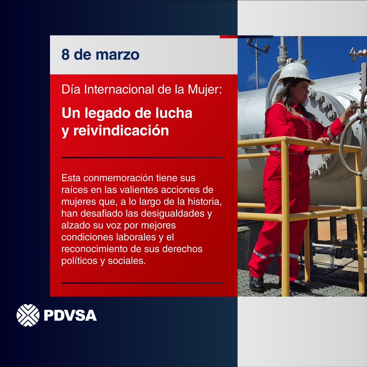 PDVSA's tweet photo. Hoy, queremos rendir homenaje a la fuerza labor femenina que con su trabajo, dedicación y valentía impulsan la industria petrolera venezolana.

Mujeres pioneras que han desafiado estereotipos y abierto camino para las nuevas generaciones. https://t.co/1MgXQs9M8b