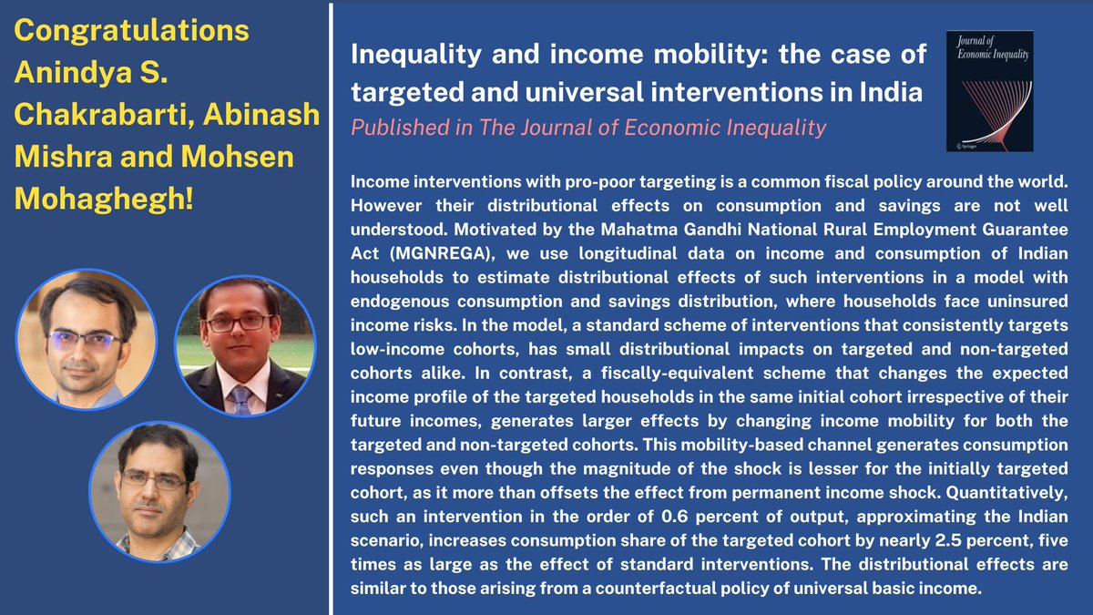 New paper by Anindya S. Chakrabarti, Abinash Mishra & Mohsen Mohaghegh in The Journal of Economic Inequality 🔗link.springer.com/article/10.100… @IIMAhmedabad @IIMA_RP #EconTwitter #research