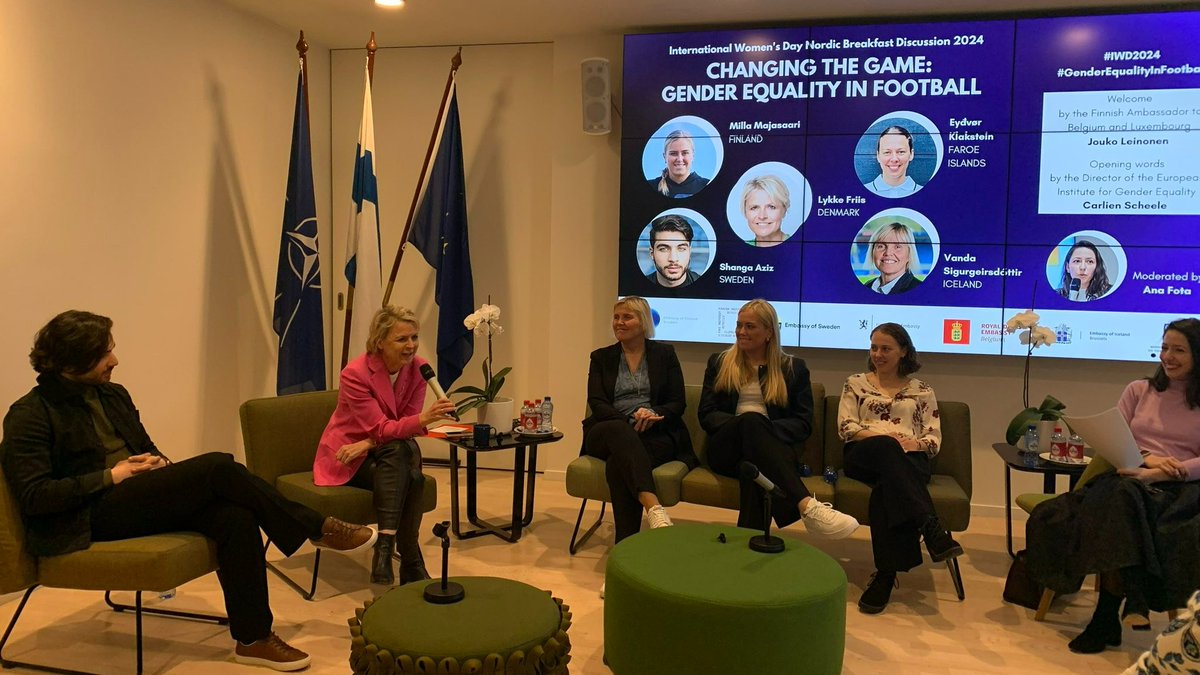 Wonderful #WomensDay! ✨
We had the honor to host a Nordic Breakfast Discussion about #GenderEqualityinfootball. Inspiring speaches and great vibes. Thank you for all the co-organisers 🇸🇪🇩🇰🇳🇴🇮🇸🇫🇴@FinncultBlx <a href="/SWEambBEandLU/">SweAmbBEandLU</a> <a href="/DKinBelgium/">Denmark in Belgium</a> <a href="/NorwayinBelgium/">Norway in Belgium</a> <a href="/IcelandBrussels/">Icelandic Mission to the EU 🇮🇸</a> <a href="/Faroes2EU/">The Mission of the Faroes to the EU</a>