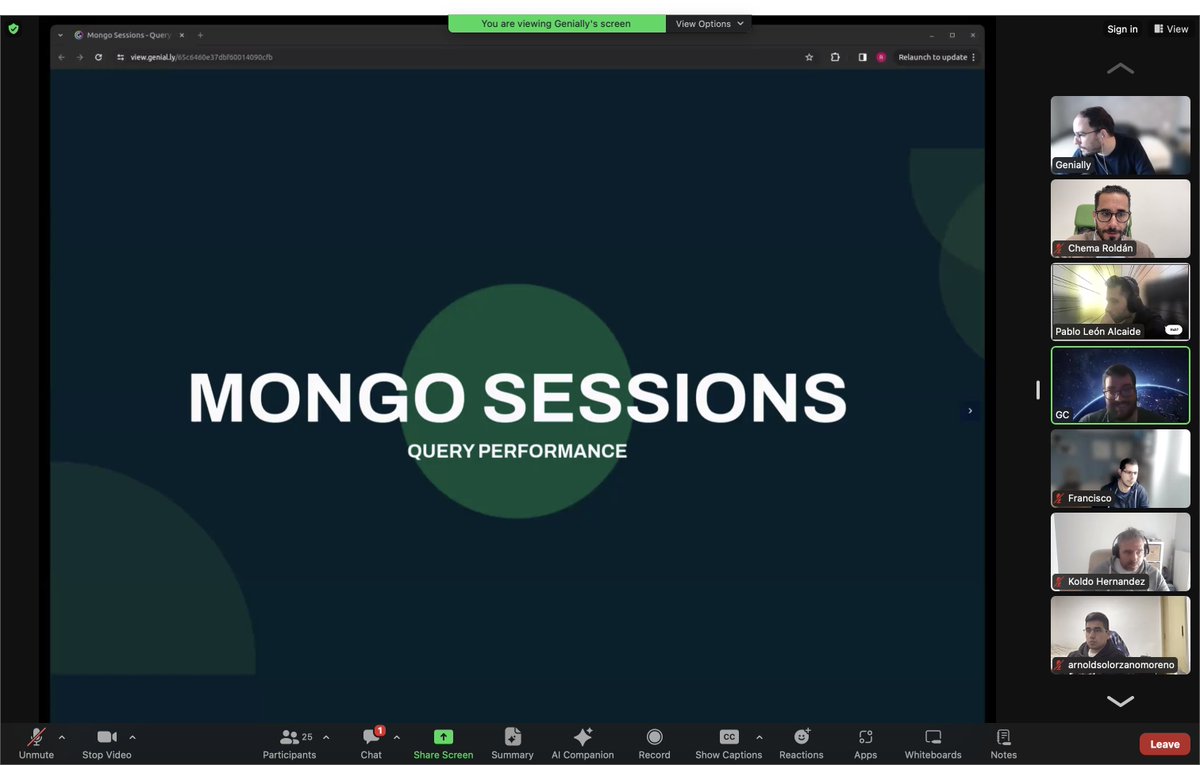 Hoy nuestro compi y Head of Backend <a href="/rsaladocid/">Rubén Salado ⊸₨</a> nos va a dar una sesión sobre Query Performance en Mongo, pinta muy bien :)