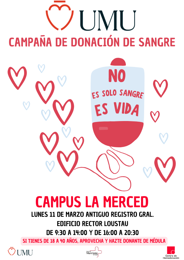¡DONACIONES! 🩸 Seguimos con la campaña de #Donacióndesangre en @UMU El próximo lunes os esperamos en #campusdelamerced para #DonarSangre y #regalar #vida @fderechomur @LetrasUM ℹ️Requisitos para #donarsangre ow.ly/CV0i50Mmvm2 🗓️ Calendario: i.mtr.cool/iaipafthcm