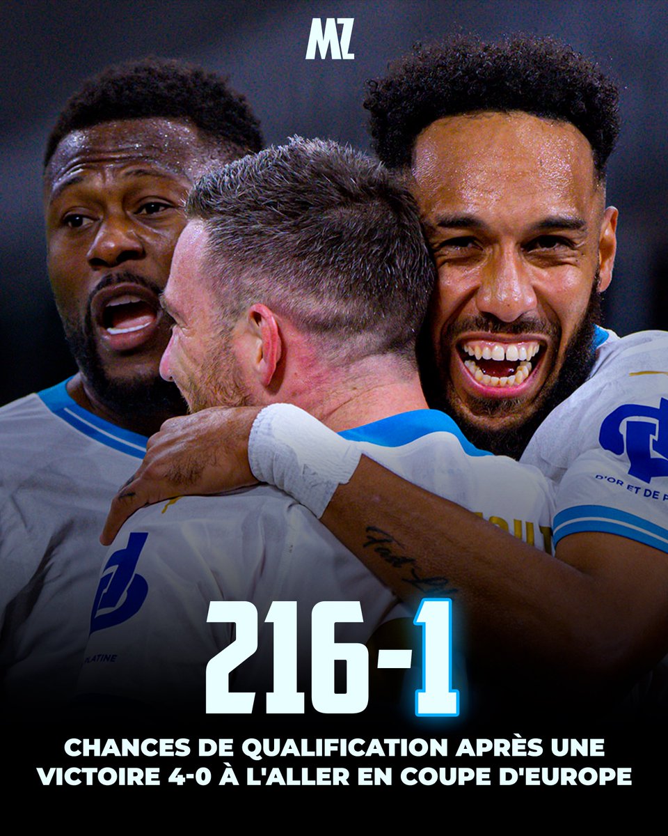 MassiliaZone's tweet photo. Sur 217 équipes qui ont gagné 4-0 à l’aller en Coupe d’Europe, 216 ce sont qualifiés. L’OM a donc 99% de chances de se qualifier en quart de finale de Ligue Europa ! 😏✅

Connaissez vous la seule équipe qui a échoué ? 

#TeamOM | #OMVIL https://t.co/s0khPEad5u