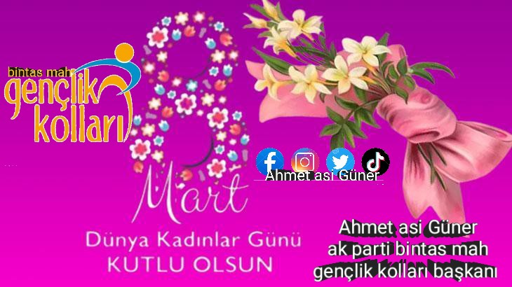 ak_bintas's tweet photo. 8 Mart Dünya kadınlar günü kutlu olsun

Ahmet asi Güner
Ak parti bintas mah gençlik kolları başkanı

@Ahmetasiguner1 https://t.co/WnEn4itHVh