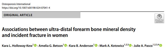 New & Open Access in #Osteoporosis International: Associations between ultra-distal forearm #bone mineral density and incident fracture in women bit.ly/3T9Yxb5
