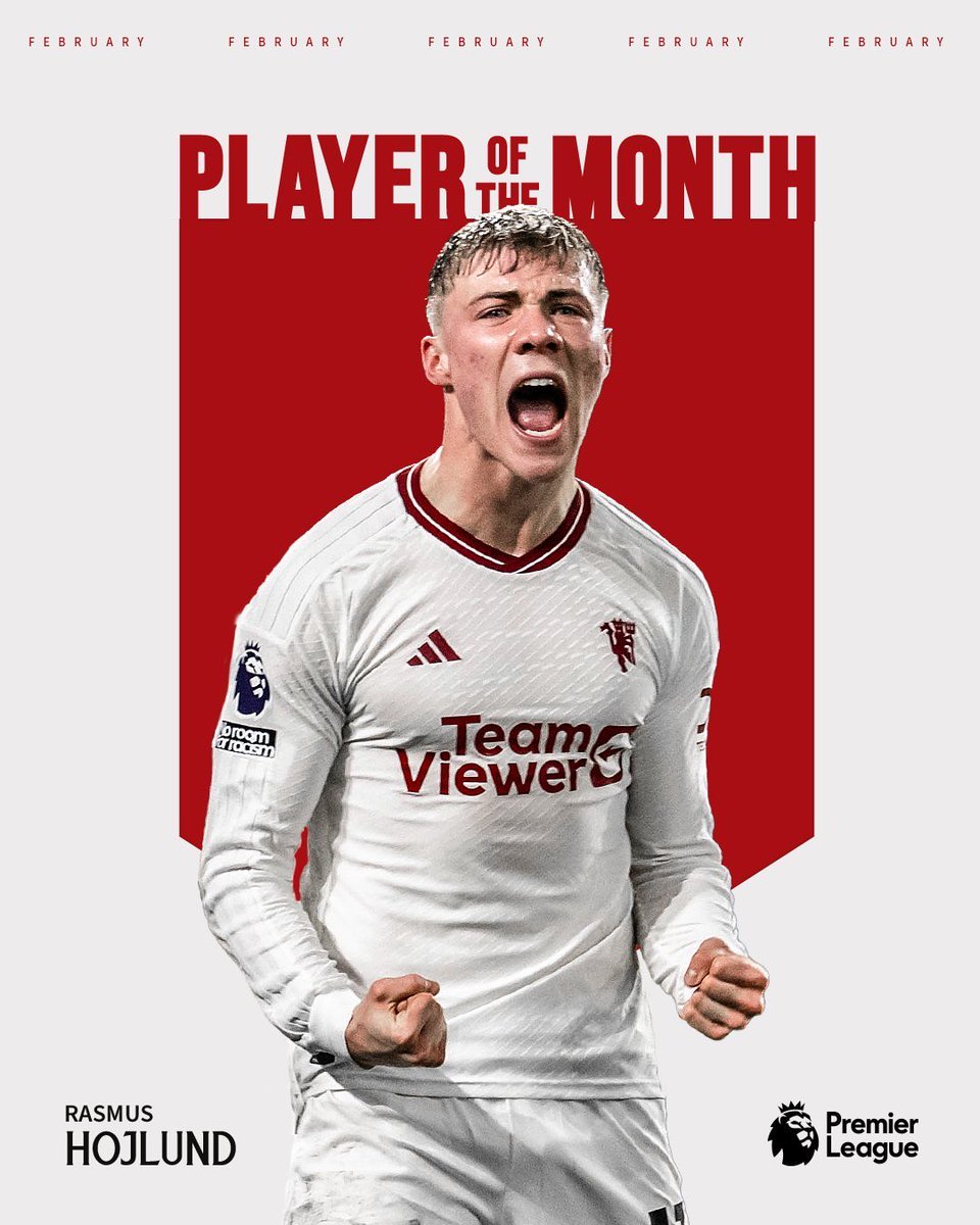 🔴🥇 Rasmus Højlund has been awarded the Premier League Player of the Month award for February.