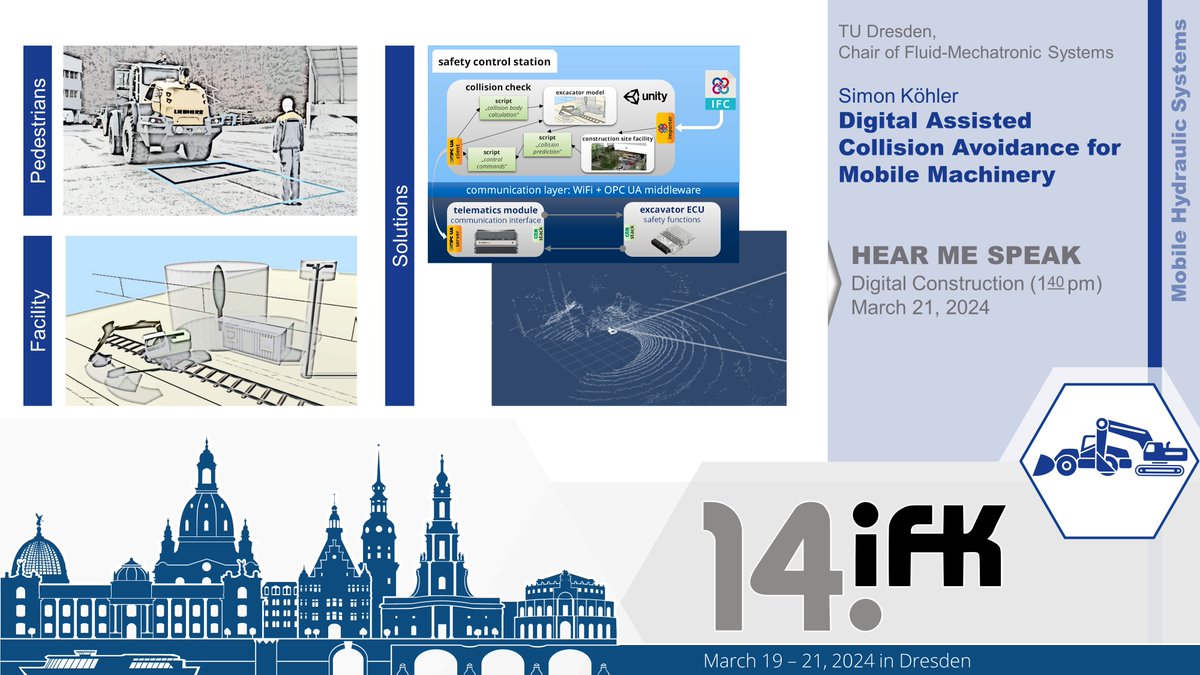 Join us at #IFK2024 for a presentation on enhancing safety in construction machinery handling. Learn about a dynamic collision avoidance system for mobile excavators. Don’t miss it! Register now at ➡conftool.pro/ifk2024. See you in #Dresden!