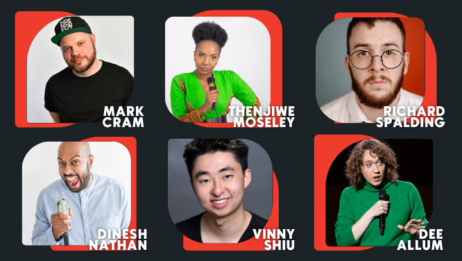 Start your weekend laughing with these legends! 🤩 @MarkCramComedy @thenjiwecomedy @spaldingrich @dineshnathancom @VinnyShiu @dee_allum Come be part of the fun! 🥳