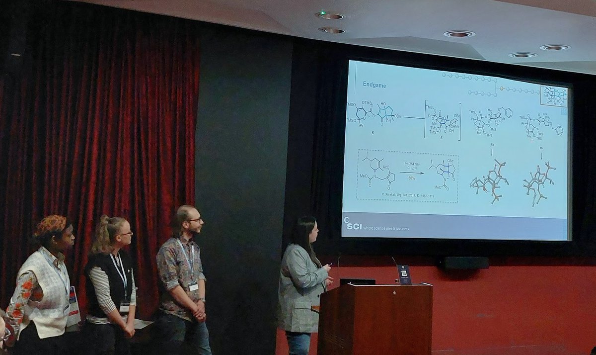 @SCIupdate @RSC_HSG @SCIYoungChem @SCI_FCG First up, Team 'Oops!... I Oxygenated Again' from @AstraZenecaUK Macclesfield showed their synthetic prowess including a series of early oxygenation steps and a Pauson-Khand #UKRetroComp