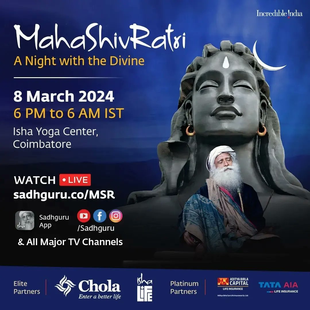 ishafoundation's tweet photo. Tonight - stay alert, stay vibrant, and stay awake. Tag your friends and  remind them to stay awake tonight!

Join Sadhguru for Mahashivratri 2024 - streamed LIVE from Isha Yoga Center on 8 March 2024 from 6 PM IST/7:30 AM EST/12:30 PM GMT

https://t.co/xtI87tq9E9

#AwakeWithAdiyogi #Mahashivratri2024 #Adiyogi