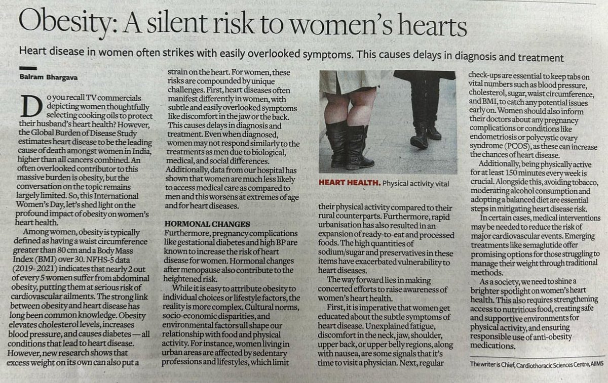 AIIMS Cardio Centre (@cnc_aiimsdelhi) on Twitter photo Obesity leads to heart disease, but for women the risk is worsened as they often have subtle symptoms & delayed diagnoses. Dr Balram Bhargava, Cardio Chief <a href="/aiims_newdelhi/">AIIMS, New Delhi 🇮🇳</a> writes in <a href="/businessline/">businessline</a> about the overlooked impact of obesity on women. #IWD2024 shorturl.at/kNRUX Obesity leads to heart disease, but for women the risk is worsened as they often have subtle symptoms & delayed diagnoses. Dr Balram Bhargava, Cardio Chief <a href="/aiims_newdelhi/">AIIMS, New Delhi 🇮🇳</a> writes in <a href="/businessline/">businessline</a> about the overlooked impact of obesity on women. #IWD2024 shorturl.at/kNRUX