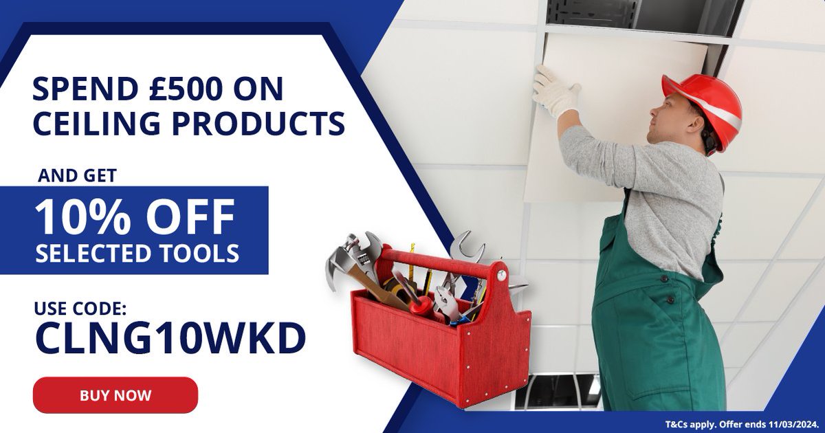 buildmaterials's tweet image. Raise your ceiling game and save! 🙌

Get 10% OFF SELECTED TOOLS when you spend £500 on Ceilings🏠💰

Use Code: CLNG10WKD

Shop this offer all weekend, hurry offer ends Monday! 🏃‍♂️🕔
bit.ly/4c0yBHD 

#BuildingBetterTogether #CeilingSavings #CeilingUpgrade