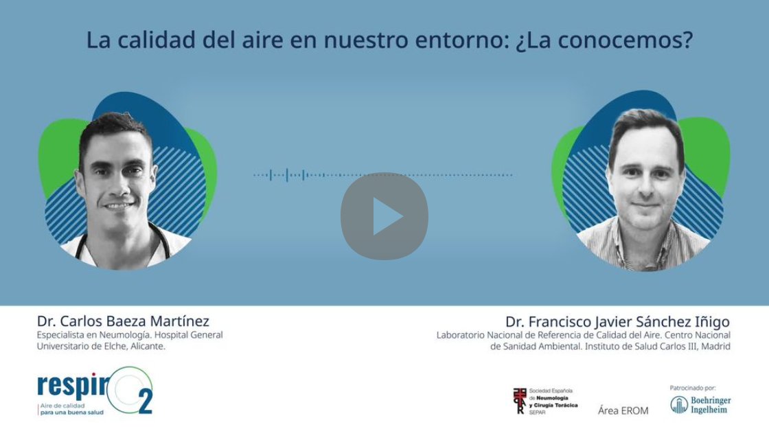 🎧 Escucha el segundo episodio de Respiro2. ➡️ Los doctores Carlos Baeza Martínez y Francisco Javier Sánchez Iñigo abordan el tema de la calidad del aire en nuestro entorno. 🔗 Accede al Spotify: n9.cl/h45xo 🤝 Con la colaboración del Área EROM y @BoehringerES