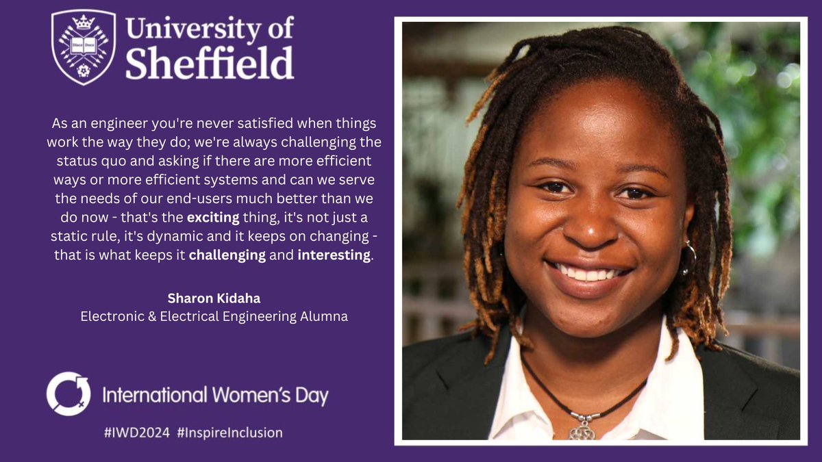 Happy #IWD2024! We asked our engineers what they love about engineering and this is what Sharon Kidaha had to say! 

📷Visit our Wall of Women webpage for more incredible female engineers and their stories 📷sheffield.ac.uk/engineering/ab… #WomenInEngineering