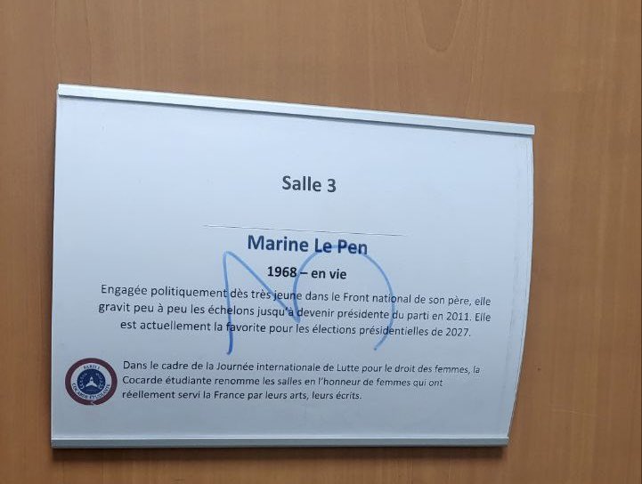 À l’occasion de ce #8mars, les militants de la Cocarde ont tenu à rendre hommage à ces femmes qui ont su lever pour notre pays lorsque cela fut nécessaire. 
Nous avons ainsi renommé les salles de certaines universités à Paris, Caen, Bordeaux…