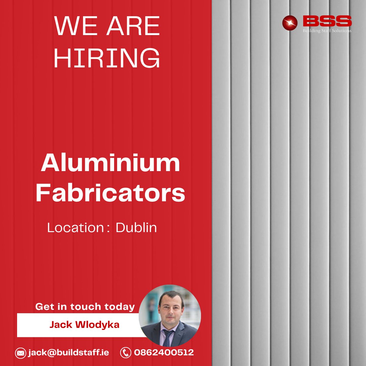 BuildingStaff's tweet photo. We are hiring Aluminium Fabricators in Dublin. 

To apply, get in touch with Jack at jack@buildstaff.ie or give a ring at 0862400512

#jobs #hiring #nowhiring #fabricators #jobsinireland https://t.co/pbWsmvVIwc