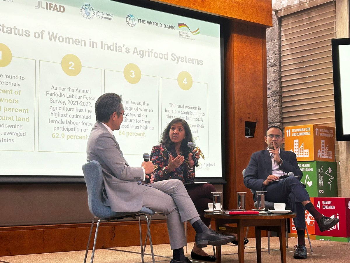 The first #AgrifoodCafé is #happeningnow! Takayuki Hagiwara, FAO-R India in conversation with Dr Purnima Menon, IFPRI and Adarsh Kumar, World Bank on ‘Women in Agrifood Systems’. #IWD2024 #GenderEquality #knowledgesharing