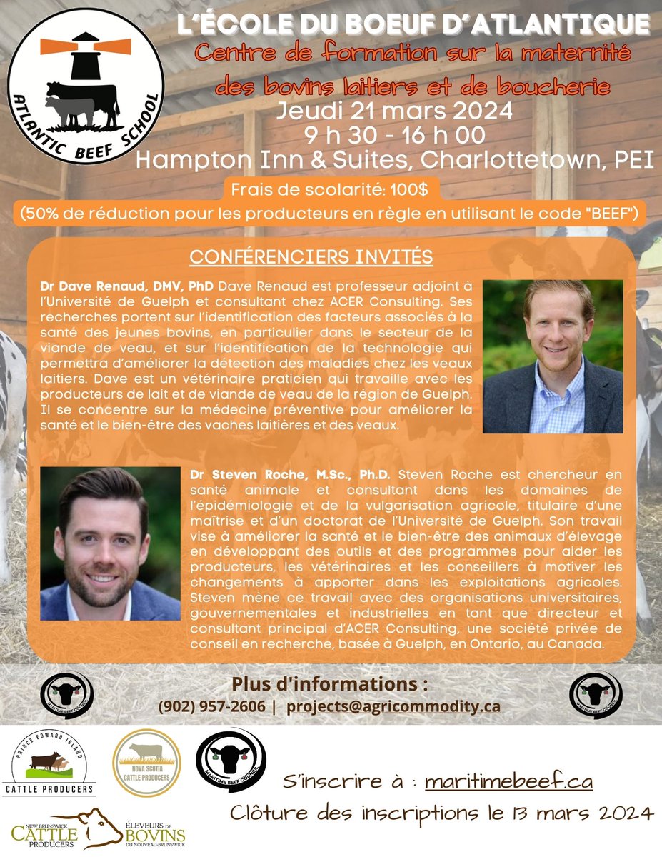 Register by Wednesday for the next module of Atlantic Beef School: Dairy-Beef Nursery School! Producers in good-standing receive 50% off by using promo code "BEEF"!
Register at ow.ly/I0rQ50QtKNy