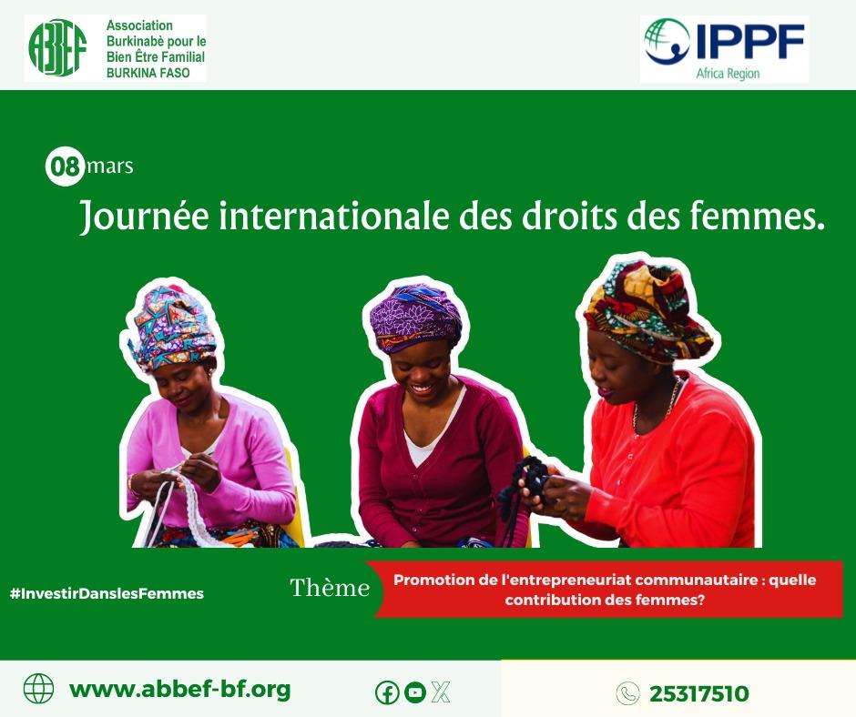 08/03/24. Thème « Investir en faveur des femmes : accélérer le rythme.» L' @ong_abbef souhaite une bonne commémoration à toutes les femmes et reste engagée pour la promotion de leur leadership, et leurs droits #DSSR #JIF2024 #InvestirDanslesFemmes #08mars2024