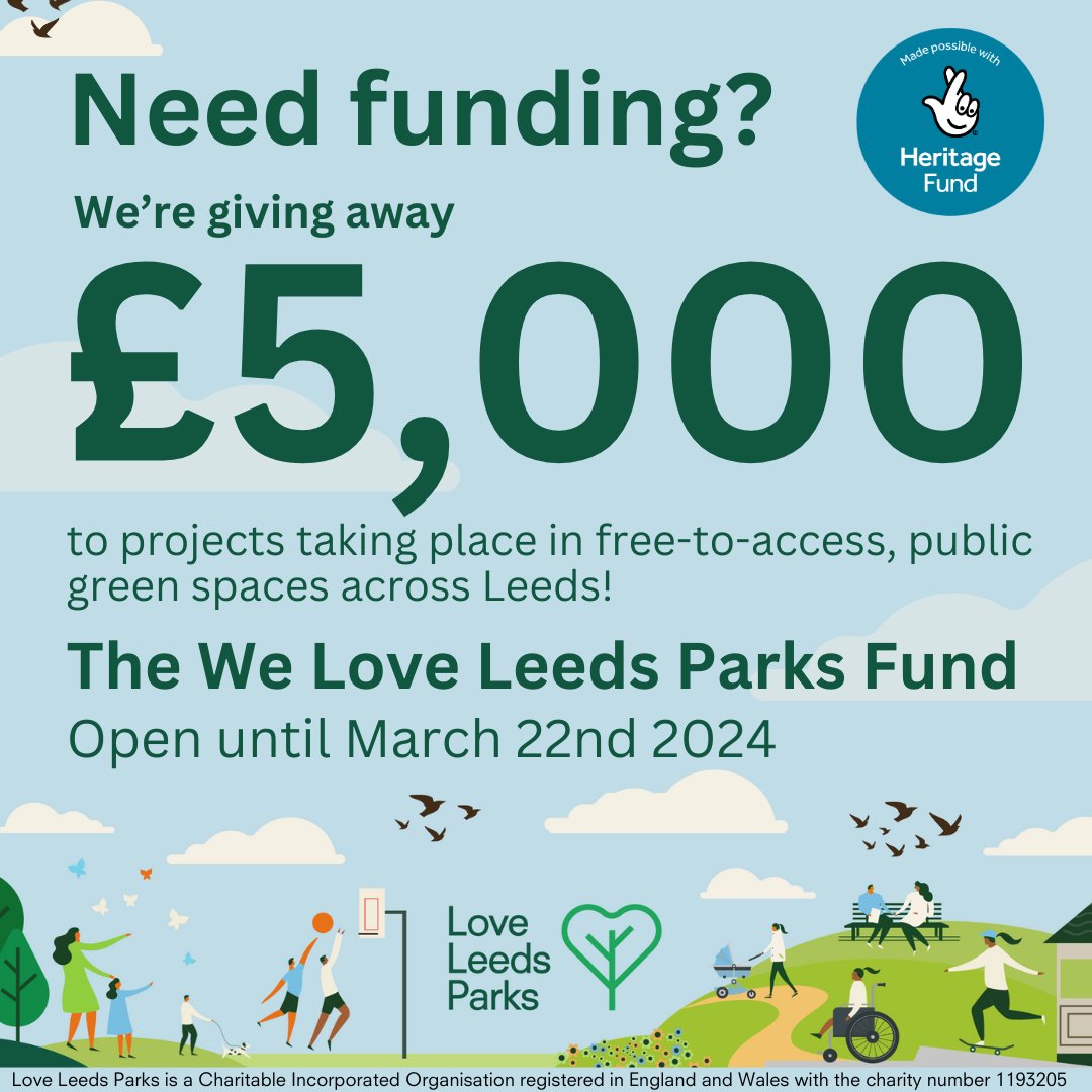 The We Love Leeds Parks Fund is still open to applications! Start talking your ideas through with @Spacehive by March 22nd to be considered. More details below👇 spacehive.com/movement/welov… With thanks to the @HeritageFundUK and @TNLUK Players!