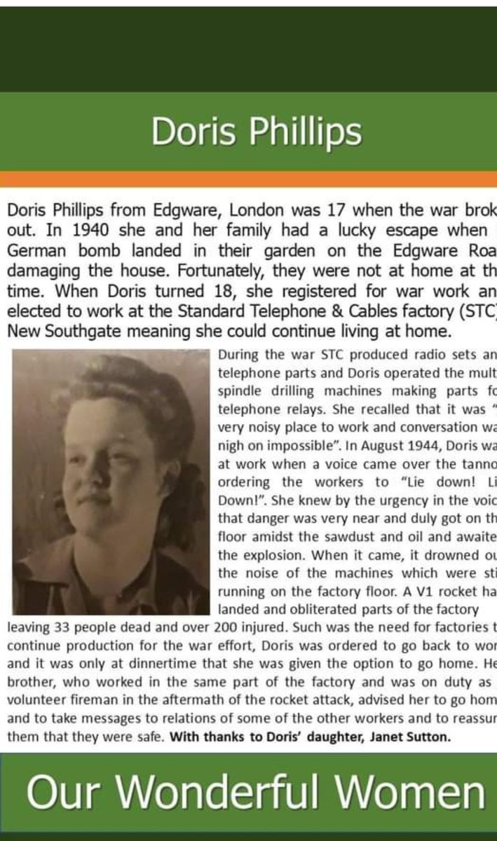 Jan Sutton (@janlouise158) on Twitter photo My mother on International Women's Day. Doris Phillips commemorated at <a href="/HomeFrontMuseum/">Home Front Museum</a> Llandudno. Factory worker at Standard Telephone company, New Southgate. My mother on International Women's Day. Doris Phillips commemorated at <a href="/HomeFrontMuseum/">Home Front Museum</a> Llandudno. Factory worker at Standard Telephone company, New Southgate.