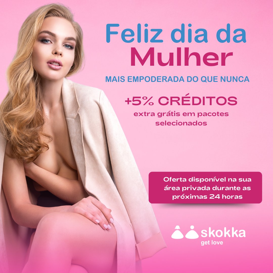 Não perca a oportunidade que o #skokka preparou para todos os nossos anunciantes com motivo do #diainternacionaldamulher Créditos extra grátis 💝 #mulher #anunciante #acompanhante #brasil #oferta