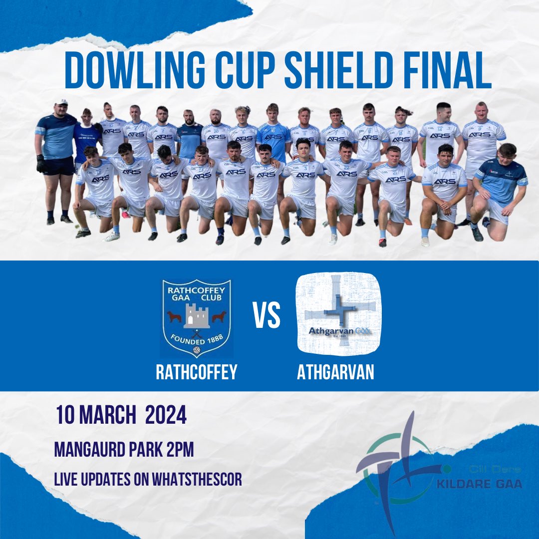 Best of luck to our seniors who take on Rathcoffey in the Dowling Cup Sheild Final this Sunday at 2pm in Manguard Park.

Please come out and support your team. 

If you can’t we will have live updates on @whatsthescor
