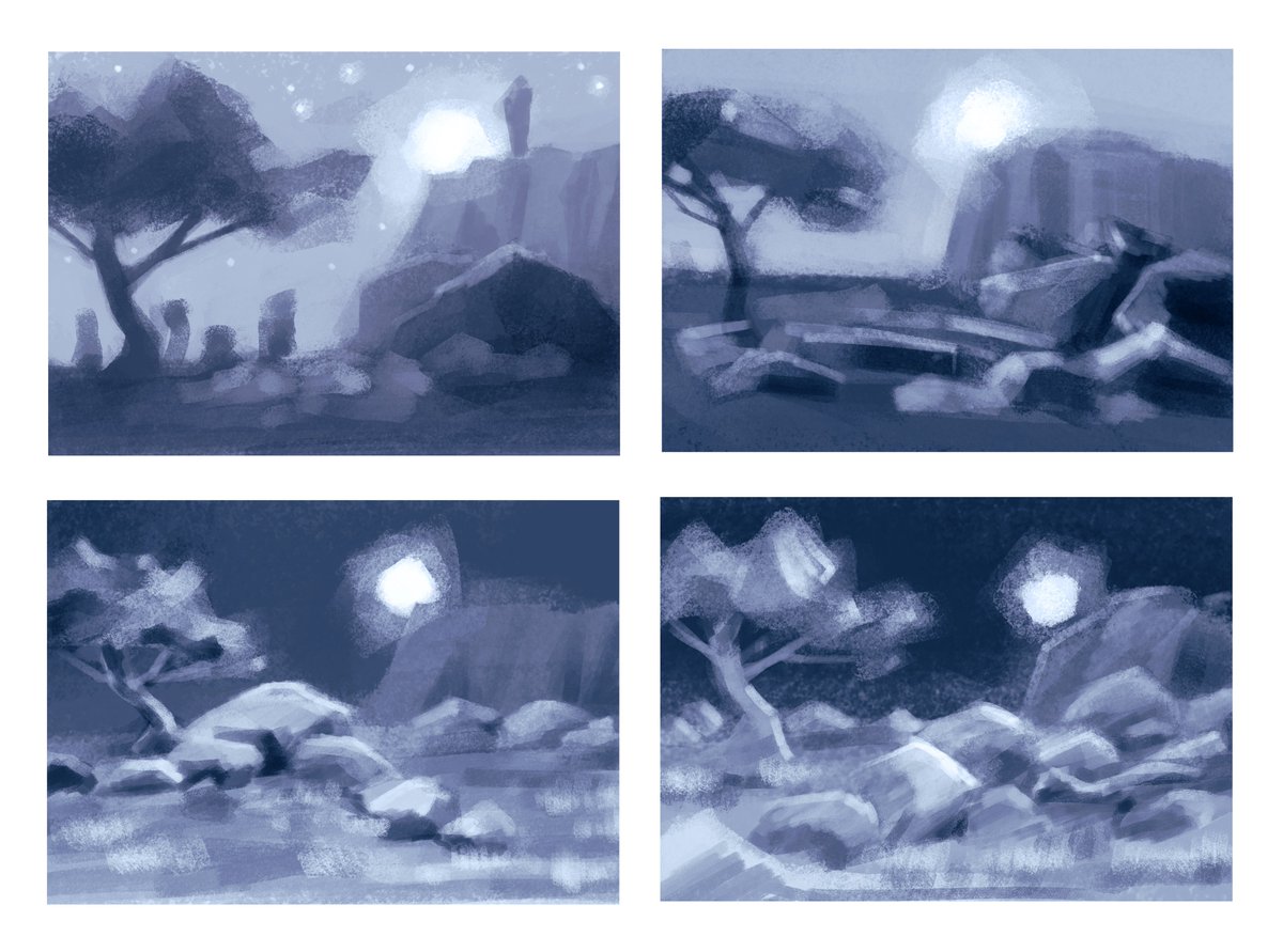 Some composition studies for a night scene #art #noai #humanart #illustration