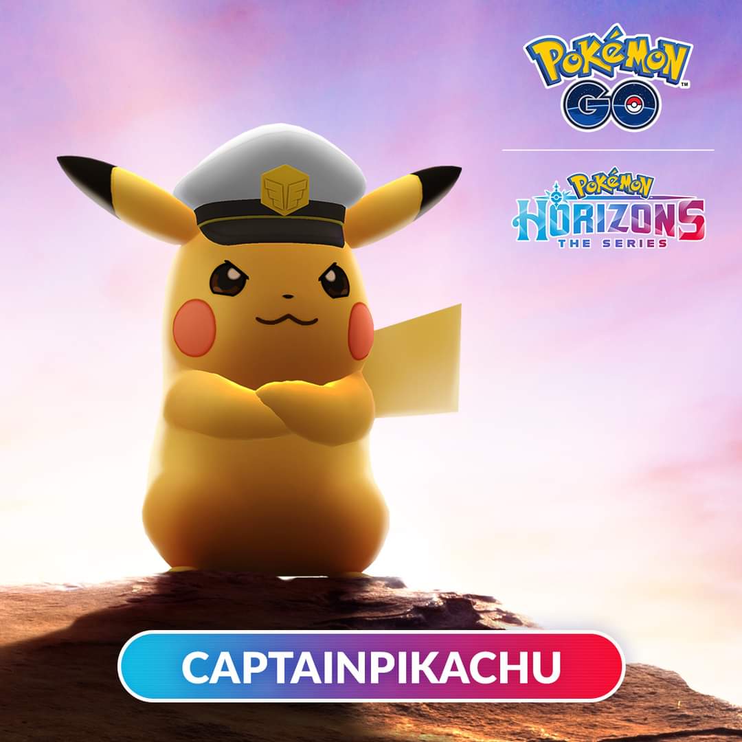 Tuerquitas ⚡
Con la llegada de Pokémon Horizons: la serie con Pikachu usando el sombrero de Cap.
Al Introducir el código CAPTAINPIKACHU en el sitio web de Pokémon GO , se  activarabeste encuentro.
 El código y la investigación cronometrada vencen el 13 de marzo a las 11:59 p.m.