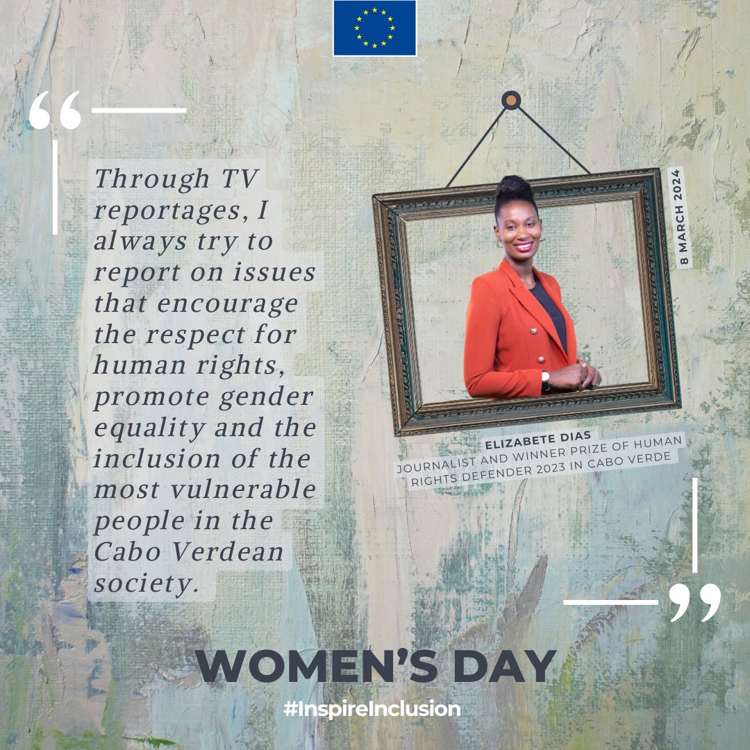 EU in CV (@euincv) on Twitter photo Happy #InternationalWomensDay📷
Elizabete Dias, Journalist and winner Prize of Human Rights defender 2023 in Cabo Verde
Gender equality is a core principle of the EU.
#InspireInclusion #IWD2024
<a href="/eu_eeas/">European External Action Service - EEAS 🇪🇺</a> Happy #InternationalWomensDay📷
Elizabete Dias, Journalist and winner Prize of Human Rights defender 2023 in Cabo Verde
Gender equality is a core principle of the EU.
#InspireInclusion #IWD2024
<a href="/eu_eeas/">European External Action Service - EEAS 🇪🇺</a>