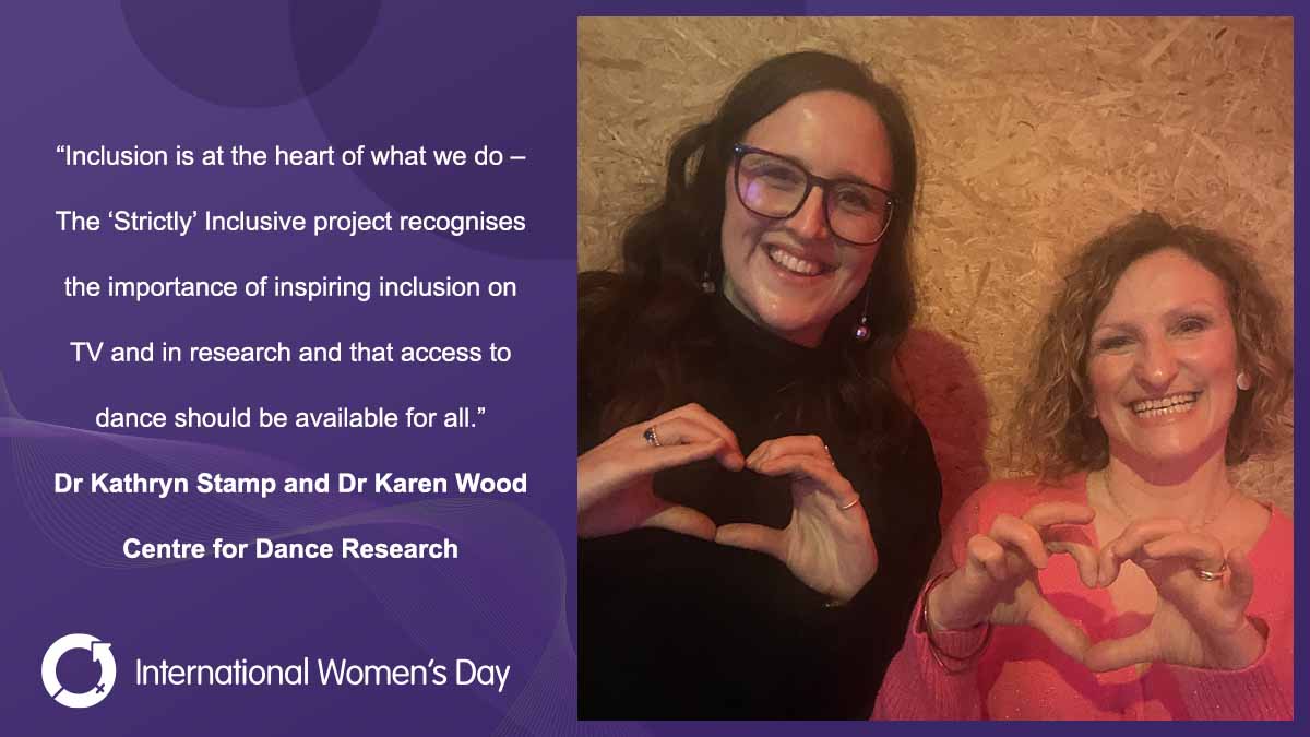 Dr Kathryn Stamp and Dr Karen Wood, Centre for Dance Research. 🪩 Discover the Strictly Inclusive research: coventry.ac.uk/research/resea… ⬇️#IWD2024 @kathrynstampy @karenwood30 [4/9]