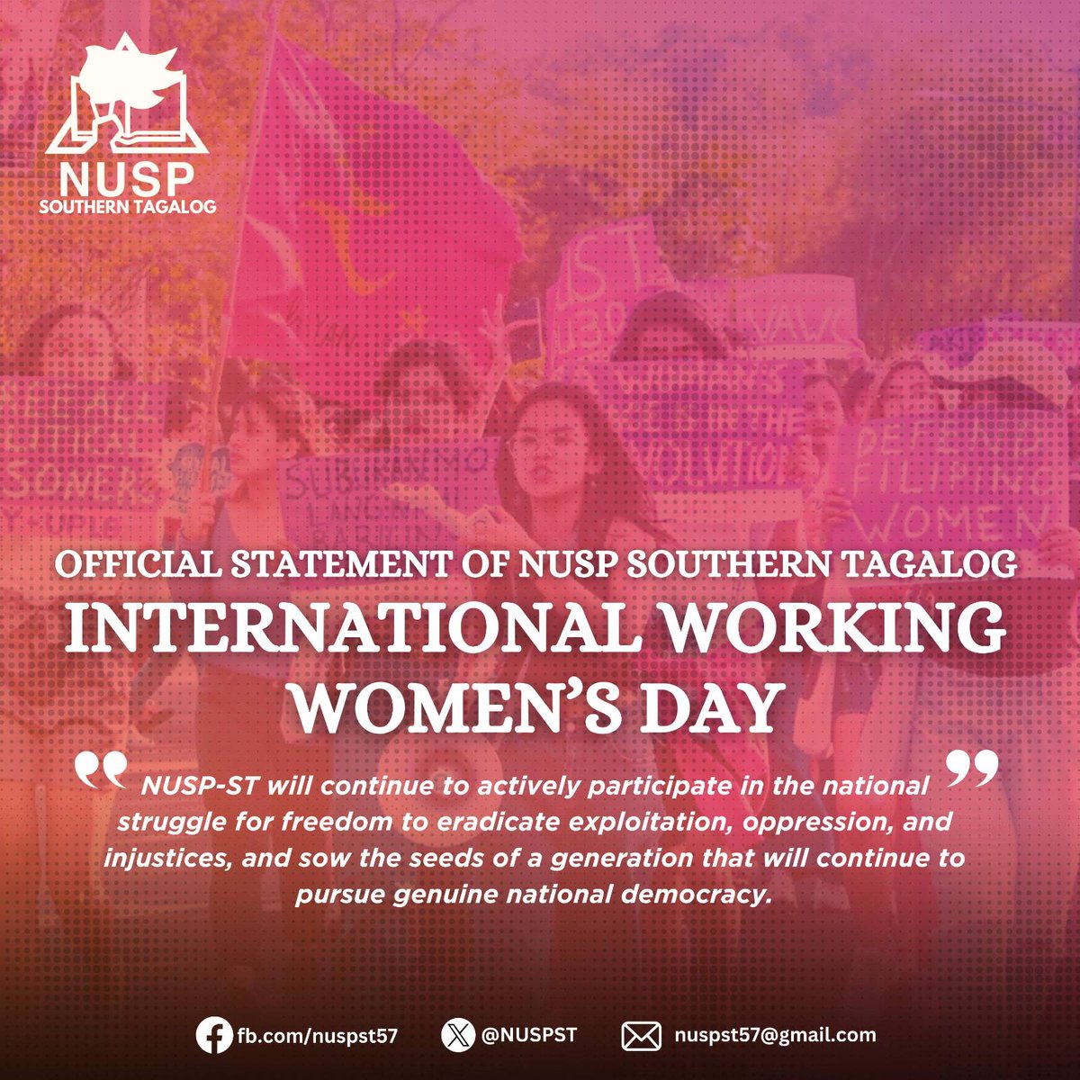 NUSP-ST stands in solidarity with the celebration of International Working Women’s Day. We vow to continue advocating for and fighting against all forms of violence and abuse. Read the full statement here: facebook.com/share/p/GYVcnF…