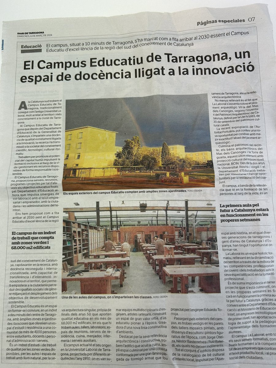 El Campus Educatiu de Tarragona, espai de referència al territori on formar-se i conviure. #lalaboralTGN #campuseducatiutarragona #educacio