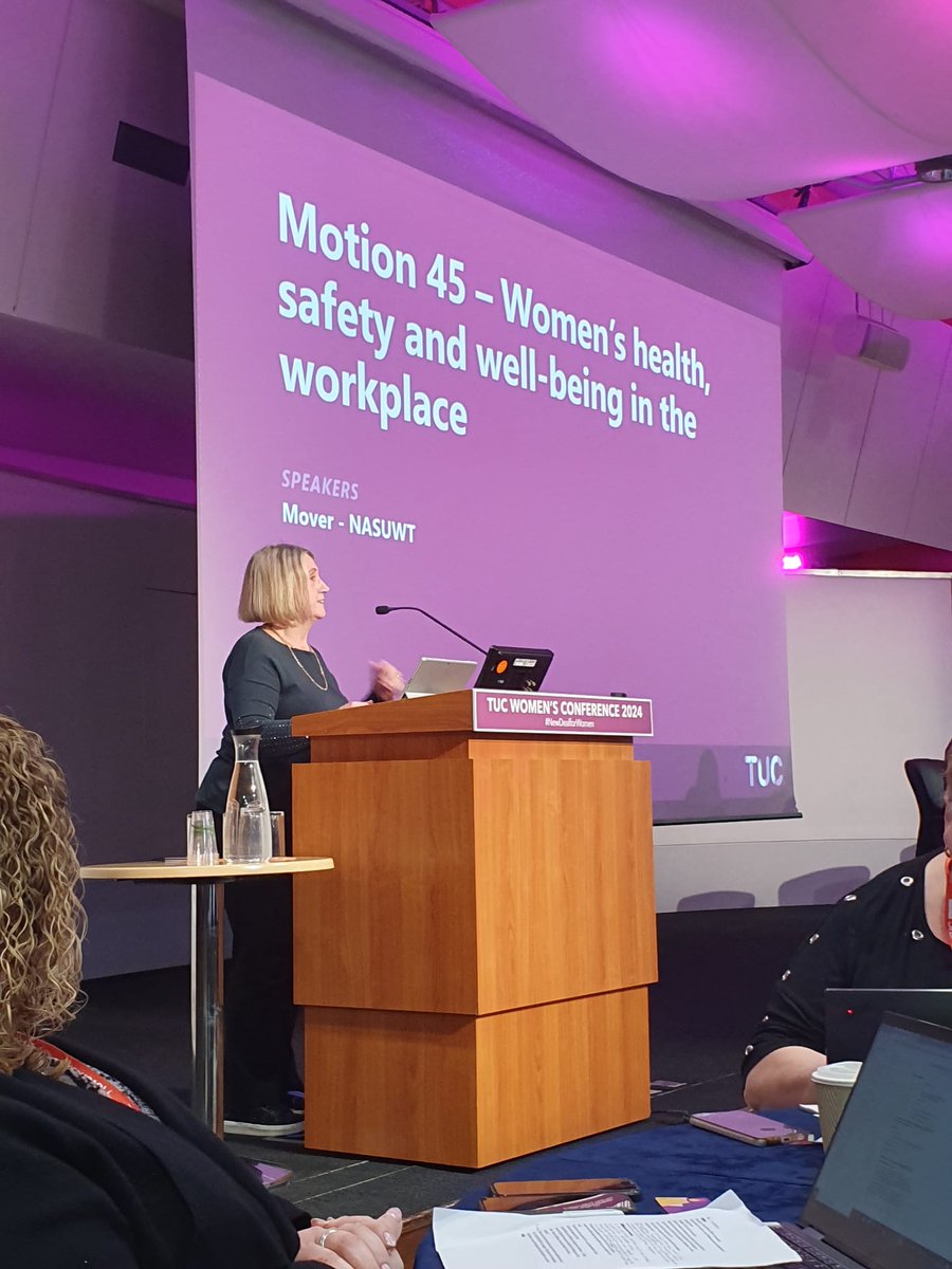 Sarah Carter spoke on the motion on women's health&amp;safety <a href="/The_TUC/">Trades Union Congress</a> women's conference

"A 35 weeks’ pregnant teacher was forced by her male Head to stand outside...all afternoon, at sports day in 30°c. 'If you’re fit enough to be at work, you do the same as everyone else'"