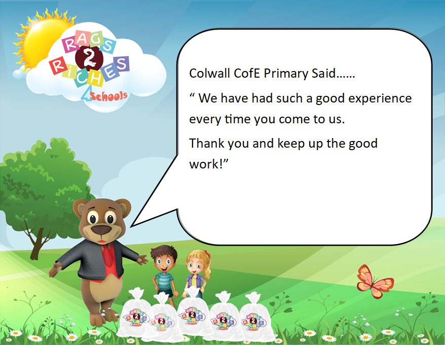 Some lovely feed back from Colwall CofE Primary School😀 #PTA #schoolfunds #clothesrecycling #Rags2Riches4Schools ♻️🐻♻️🐻♻️