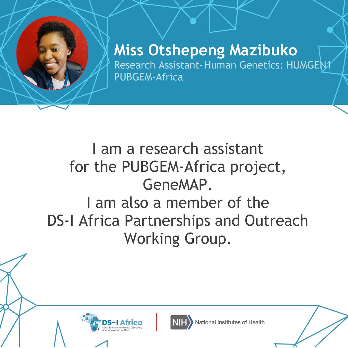 Meet Miss Otshepeng Mazibuko from PUBGEM-Africa. dsi-africa.org/project/3