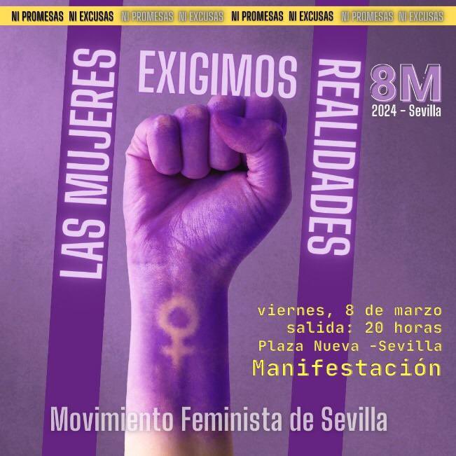 psoealcalario's tweet photo. ¡Hoy es el día! Únete a la manifestación feminista en Sevilla, hoy viernes 8 de marzo a las 20:00 en Plaza Nueva. Las mujeres alzamos nuestras voces y exigimos realidades. ¡No faltes! 💪✊ #8M #Sevilla https://t.co/4vvRpefweZ