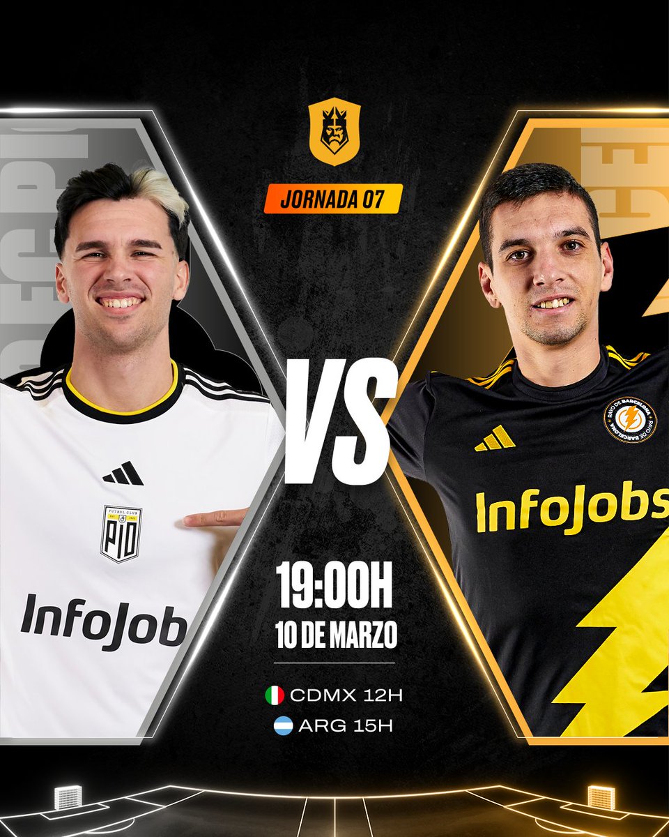 KingsLeague's tweet photo. 🐥 @PIO_FC 🆚 @RayodeBarcelona ⚡️

⏰ Domingo 10 a las 19:00h 🇪🇸.

#KingsLeagueJ7 #InfoJobs https://t.co/omrLiJ5lLZ