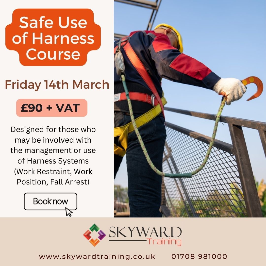 TrainingSkyward's tweet photo. Join our next Safe Use of Harness Course! 

Friday 14th March
£90 +VAT

Book Now
01708 361430
https://t.co/LeInpyN7AZ
#training #skyward #harness #construction #safety https://t.co/DDUDNfuY78