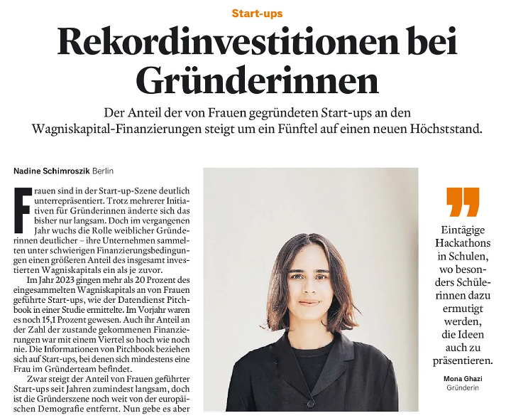 BakerMcGER's tweet photo. Heute im @handelsblatt zu #startups: Rekord-#Investitionen bei #Gründerinnen - der Anteil der von Frauen gegründeten Start-ups an den #Wagniskapital Finanzierungen steigt um ein Fünftel auf einen neuen Höchststand #Gründer @schimroszik https://t.co/ZJPmNSb4yv